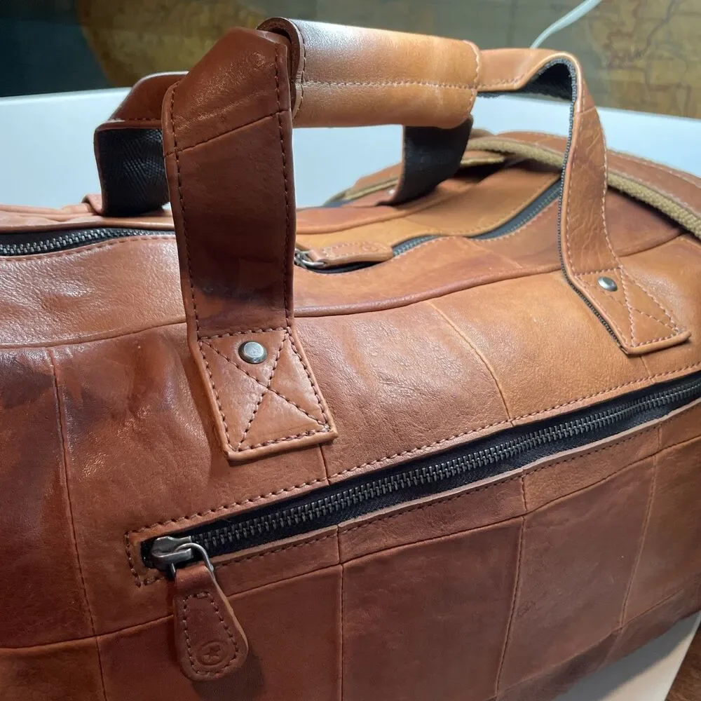 Aaron Leather Goods Patchwork Leather Duffle with 2 Shoe Storage Compartment